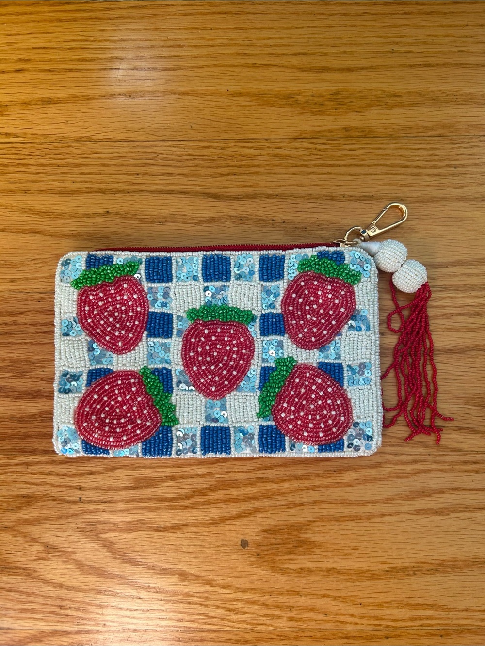 Sequin Beaded Bag Strawberry Wristlet Clutch Coin Pouch NWOT